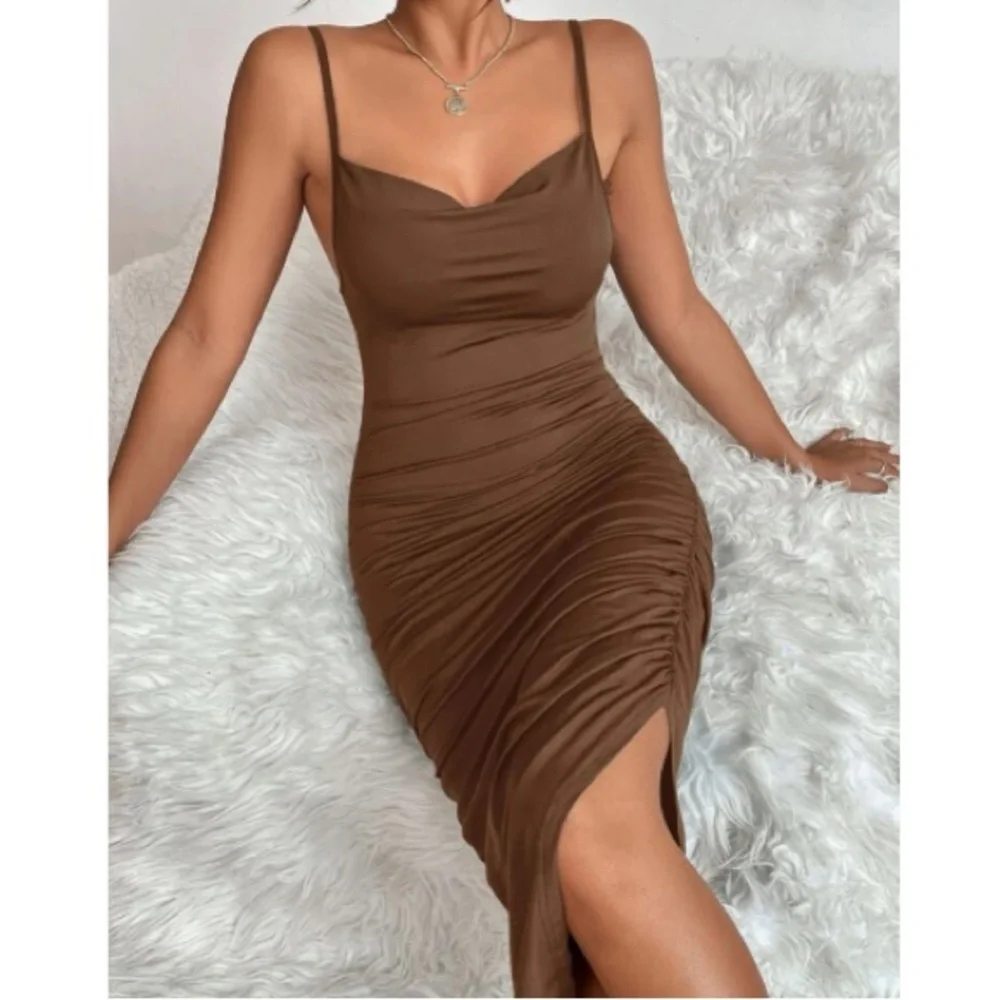 Luxe petite slit thigh bodycon cami dress